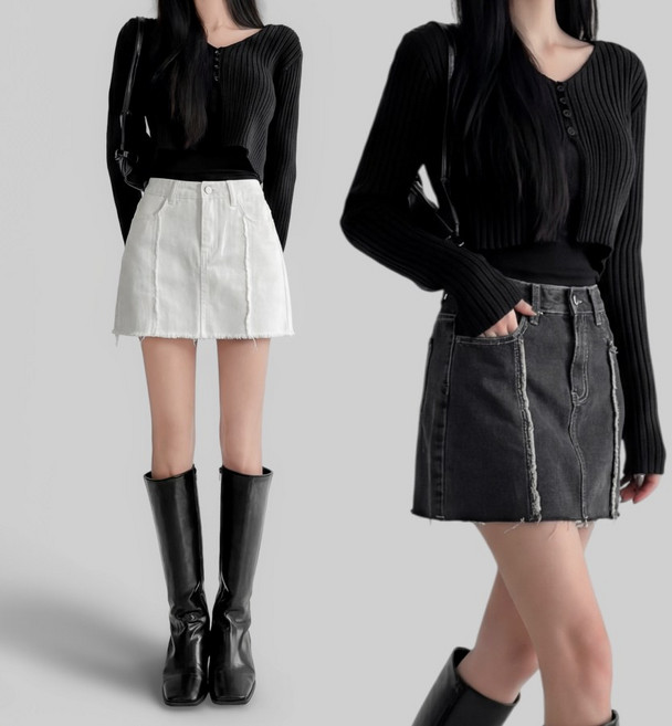 뮈츠 여성용 프린지 수술 데님 스커트팬츠