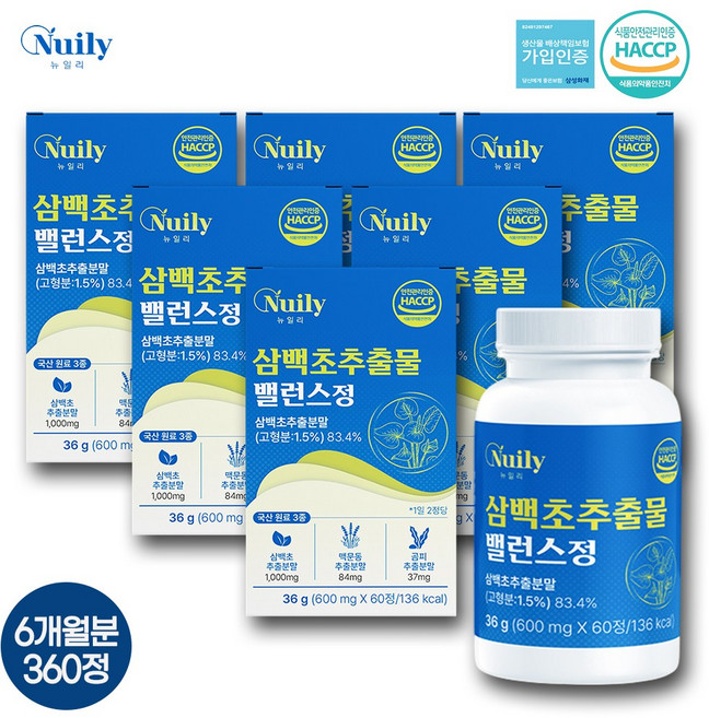 뉴일리 HACCP준수 국내산 삼백초추출물 60정 맥문동 곰피 흑마늘 로얄제리추출분말 밸런스, 6개
