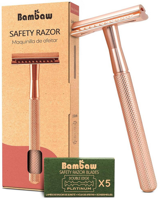 Bambaw 여성 밤바우 안전 면도기 5중날 면도날 프리 로즈 골드, Rose Gold Razor