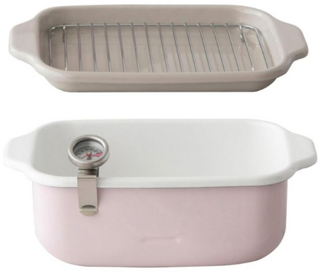 후지호로 법랑 사각 튀김팬 튀김기 튀김 냄비 인덕션 핑크, 1개
