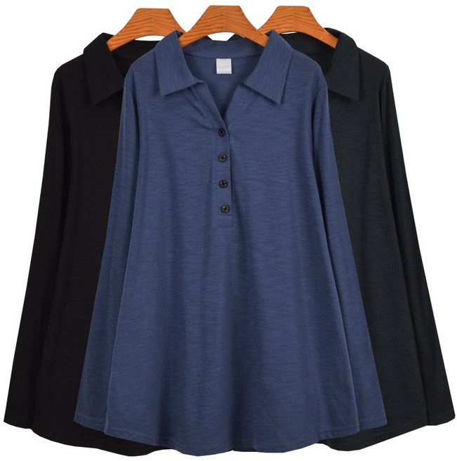 마마걸 버튼카라긴팔T 빅사이즈여성의류 중년여성 큰사이즈 엄마옷 99사이즈 가을티셔츠 카라T 큰사이즈