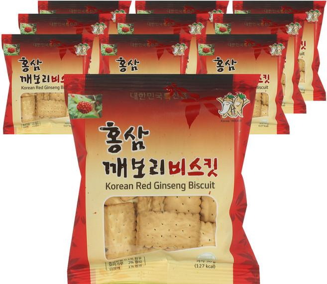 홍삼 깨보리 비스킷 건빵 과자 간식, 30g, 10개