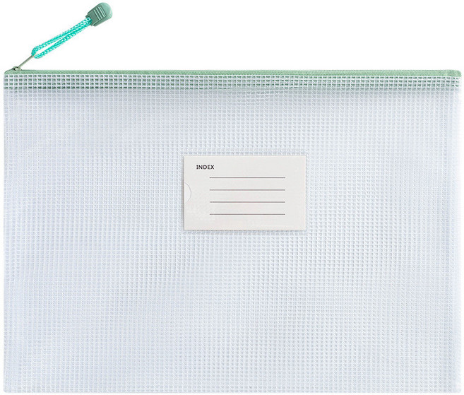 PVC 투명 A4 파일케이스 지퍼백 두꺼운 방수 문서 보관용 서류케이스 파일정리 폴더 파일보관함 클리어화일케이스, 1개, 모란디 그린 - 라벨 A5  23.5cmx17.2cm