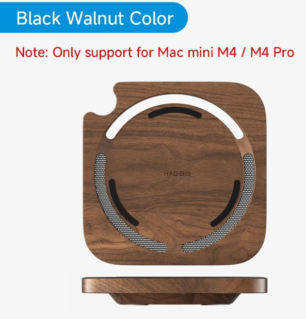 Hagibis 데스크탑 스탠드 Mac mini M4/M4 Pro 2024 방진 월넛 우드 베이스 방열 거치대 단단한 목재 브, 01 Black Walnut, 01 Black Walnut