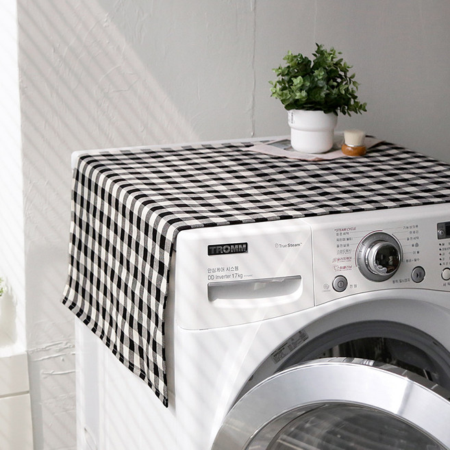 모닝글로리 체크 미끄럼방지 논슬립 세탁기 건조기 냉장고 커버 덮개 커버