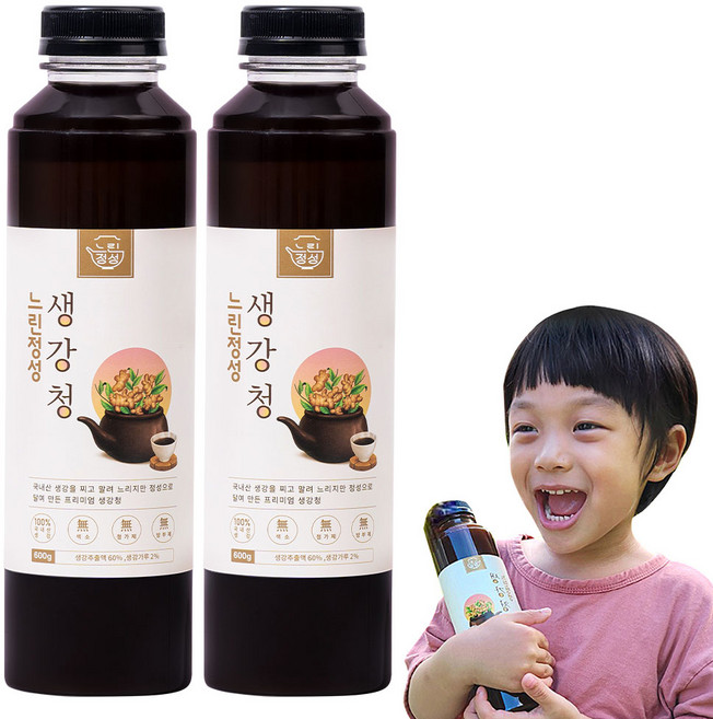 느린정성 국산 수제 생강청 생강차 생강원액 생강즙 원액 100% 임산부, 2개, 600g, 1개, 2개입