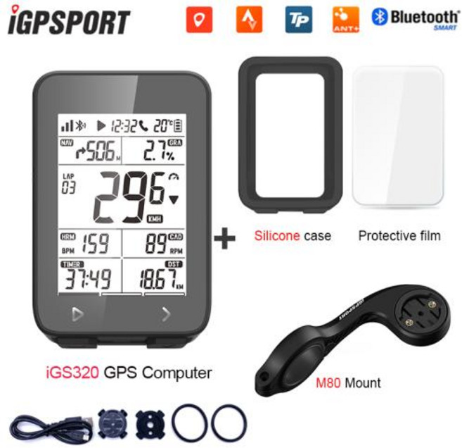 IGPSPORT IGS320 자전거 컴퓨터 GPS 글로벌 오프라인지도 사이클링 주행 거리계 IGS 320 지원 전자 변속 스마트 트레이너, [04] IGS320 Case M80, 1개