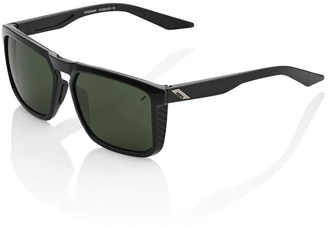 100% Renshaw 스퀘어 스타일 선글라스 내구성 있는 경량 액티브 퍼포먼스 안경 고무 템플 그립 사이드 글레어 쉴드 소프트 택트 블랙 / 하바나 페이드, 유광 블랙 - 그레이 그린 렌즈