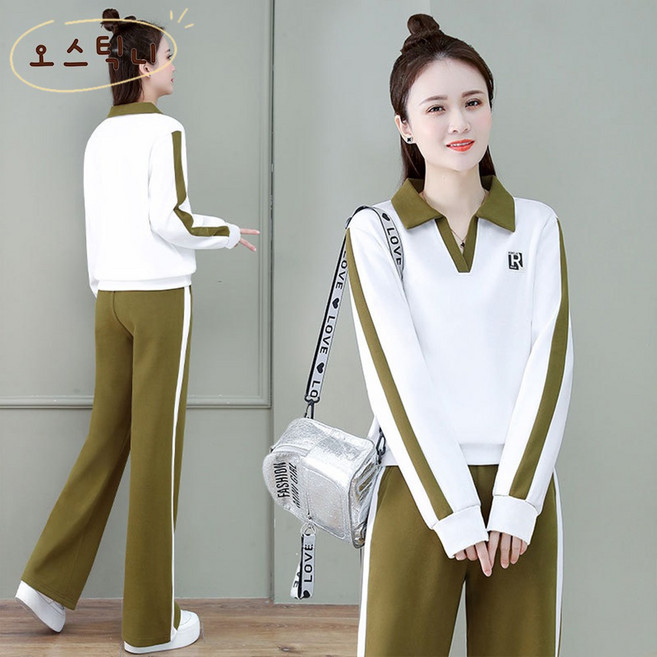 오스틱니 여성 봄가을 캐주얼 트레이닝복 세트 패션 투피스 조깅복 세트