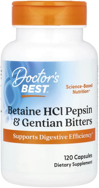 Doctor's Best 베타인 HCl 펩신 및 용담 고미액 캡슐 120정, DoctorsBest베타인HCl펩신및용담고미액캡슐120, 1개 - 쿠팡