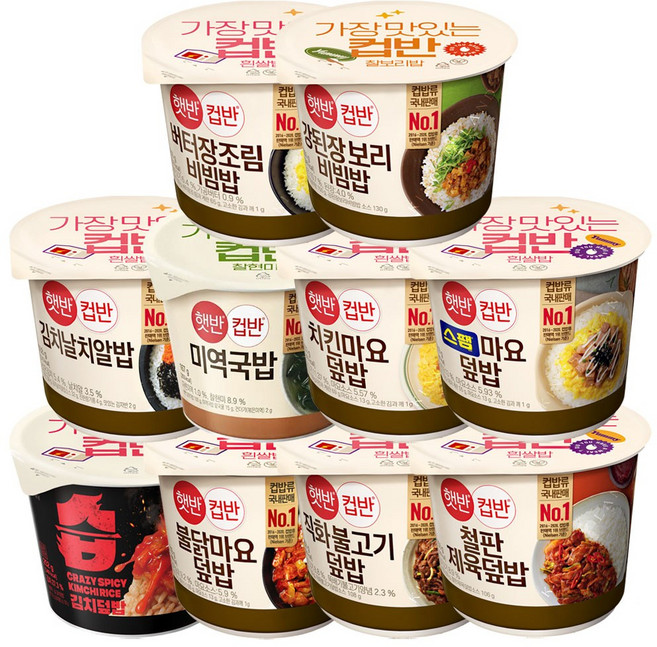 햇반컵반10종 습김치+불닭마요+직화불고기+철판제육+김치날치+미역국밥+치킨마요+스팸마요+버터장조림+강된장보리, 1세트