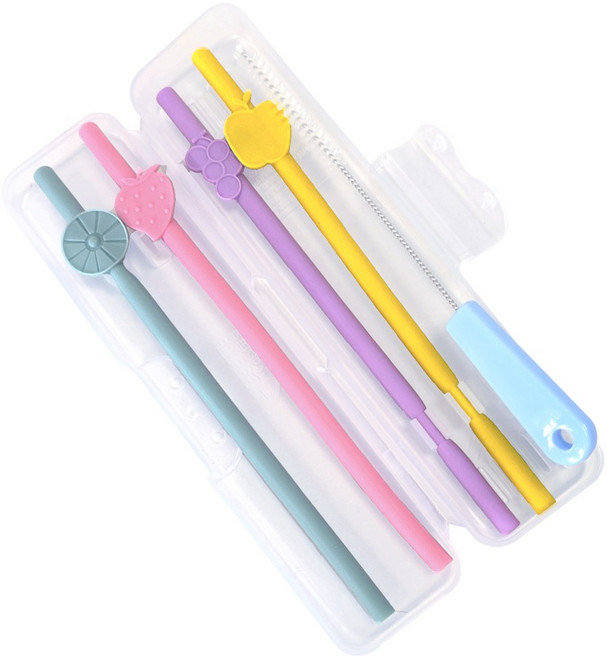 아가프라 봄봄실리콘빨대 4p+세척솔+케이스 세트 열탕소독가능 재사용빨대, 1세트, 1세트