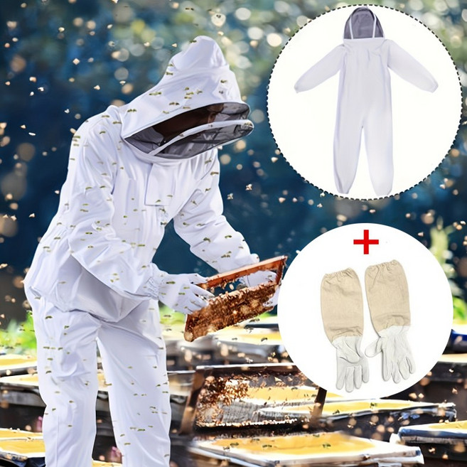미화부장 장갑 포함 일체형 양봉옷 벌옷 벌초 보호복 작업복 양봉복, 화이트, 1개