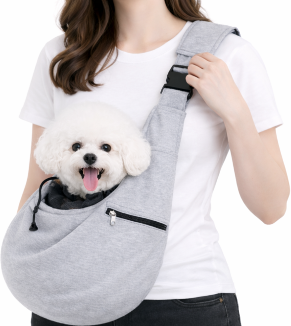 YU 강아지가방 탈출방지 슬링백 포대기 이동가방 반려동물, 1개, 그레이
