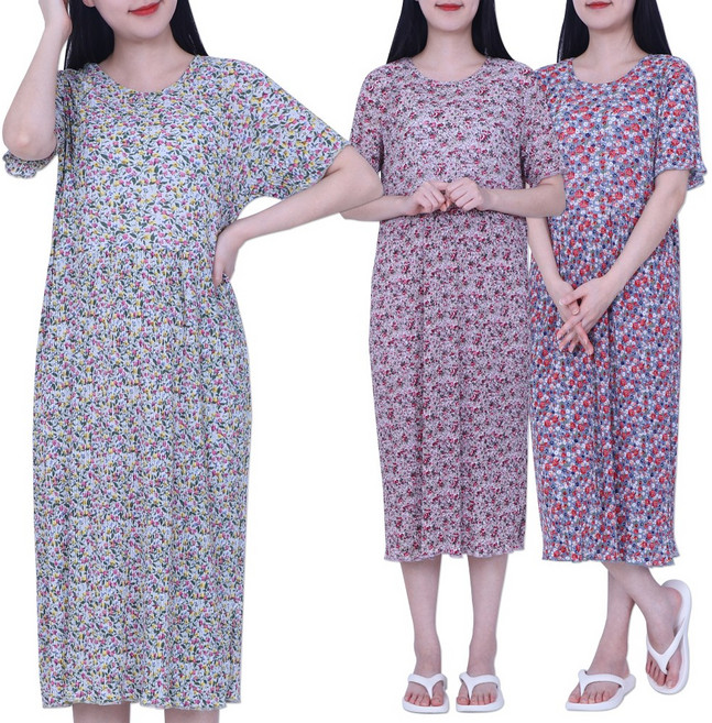 냉장고원피스 잠옷 플리츠 꽃무늬