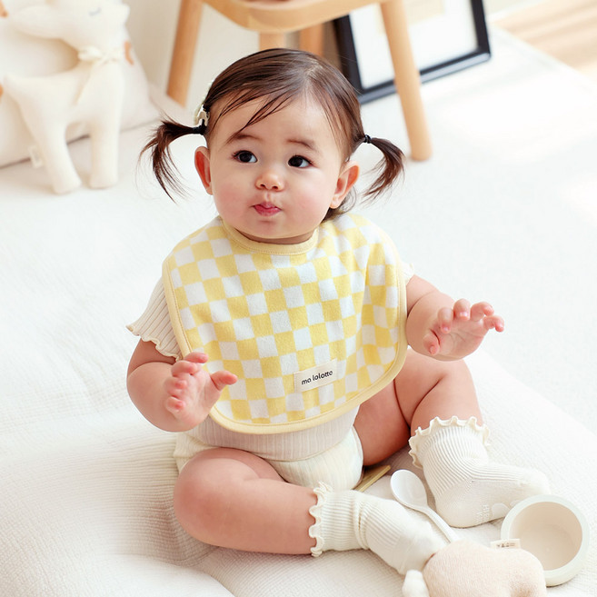 마롤로뜨 테리 체커보드 사각 아기 턱받이 신생아 침받이, 1개, 1개입, 옐로우_테리 체크 사각 턱받이