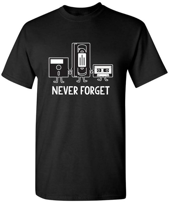 Never Forget 남성용 카세트 테이프 VHS 게이머 올드 스쿨 남성용 매우 재미있는 티셔츠 블랙.