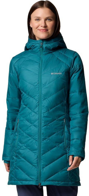 Columbia Womens Heavenly Long Hooded Puffer Jacket River Blue X-Small 165359