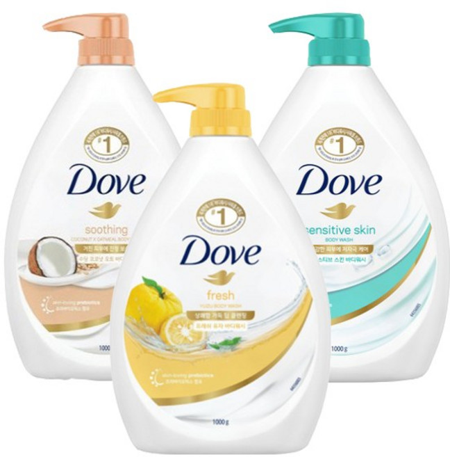 도브 바디워시 1L [유자+코코넛+센스티브] 3개