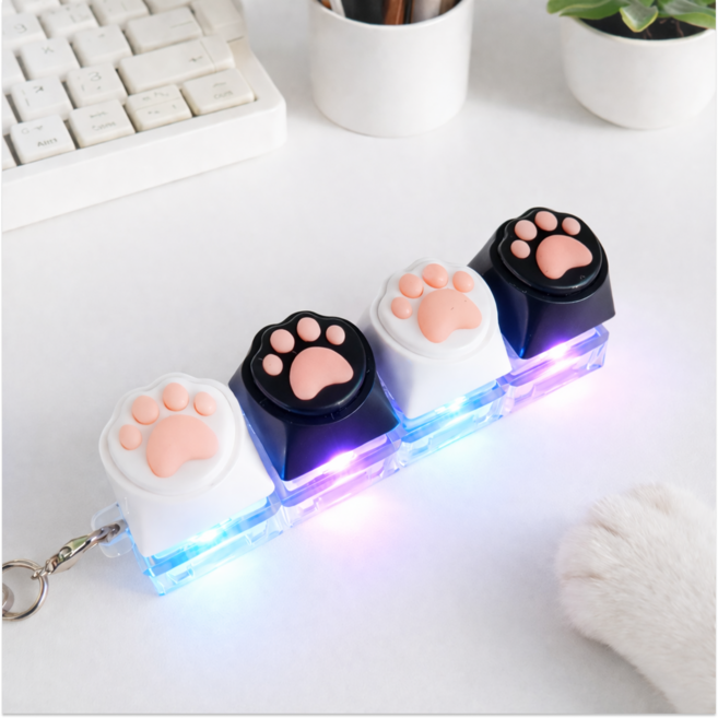 모니크데이 고양이 키캡키링 키보드키링 딸깍이 4구, 1개, 블랙앤화이트