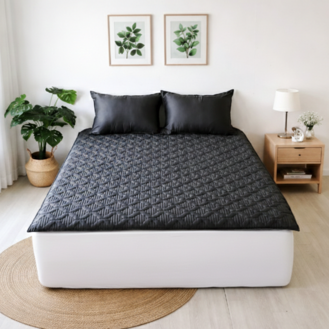 직접제작 60수 순면 모달 사계절 미끄럼방지 돌 흙침대 패드 토퍼 매트리스 슈퍼싱글 퀸 킹 사이즈, 모노차콜