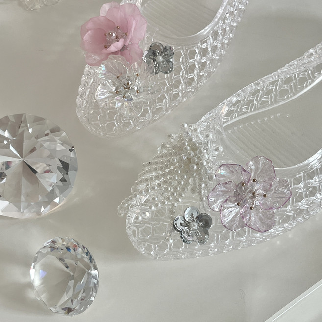4위 - (6pcs) Cherry Petal Crystal 젤리슈즈 파츠 신발꾸미기 슈참 신꾸 비즈꽃