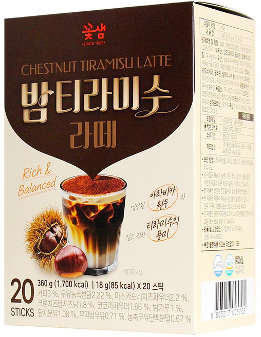꽃샘 밤티라미수 라떼, 1개, 20개입, 18g