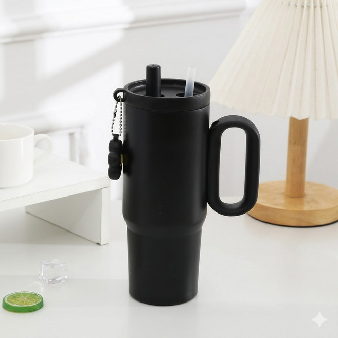 깜찍한 보온 보냉 키링 텀블러, 1개, 650ml, 블랙