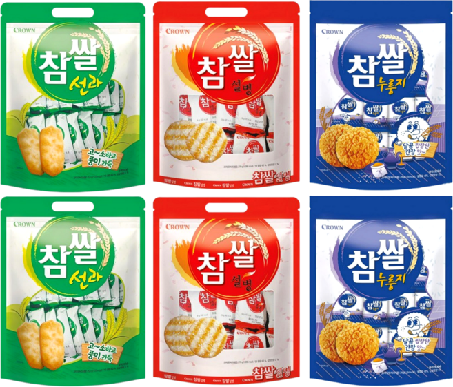 크라운 참쌀선과 253g 2개 + 참쌀설병 270g 2개 + 참쌀누룽지 216g 2개 혼합세트