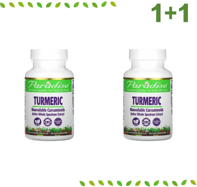 1+1 파라다이스허브 터메릭 강황 커큐민 뿌리 추출물 250mg 60 베지캡슐 폴리페놀, 60정 - 쿠팡
