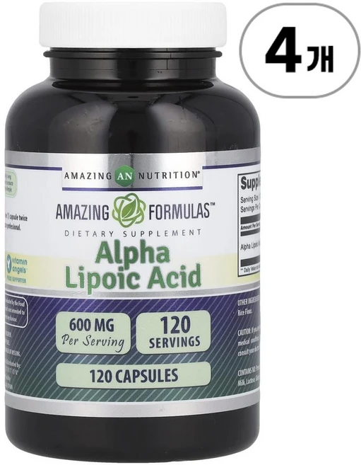 어메이징 뉴트리션 알파 리포산 600mg Amazing Nutrition Alpha Lipoic Acid 600 mg 120정, 4개 - 쿠팡