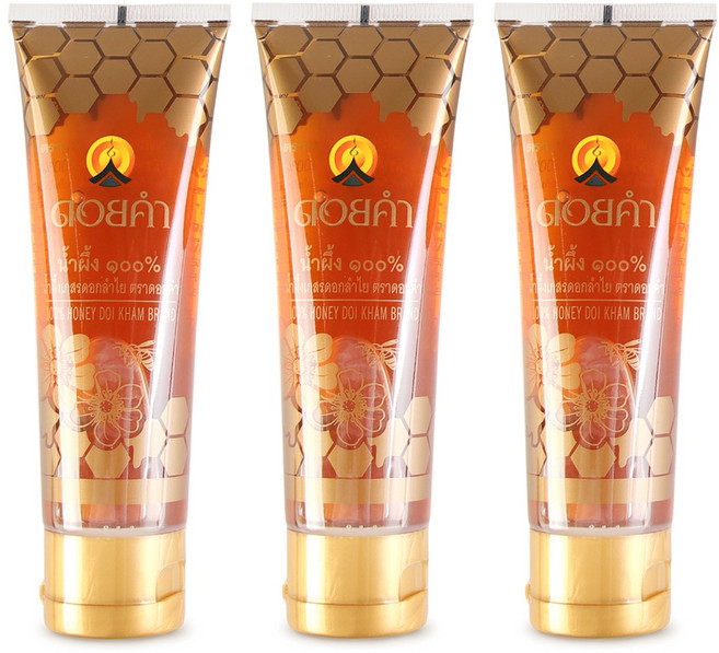 태국왕실 도이캄 꿀 100% 천연 롱간꿀 튜브형, 3개, 120g