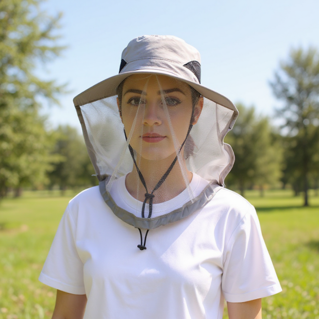 방충 통기성 낚시모기장 모자, 다크 그레이