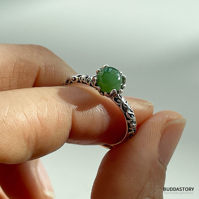 클래식 천연 원석 옥 실버925 원포인트 비취 반지