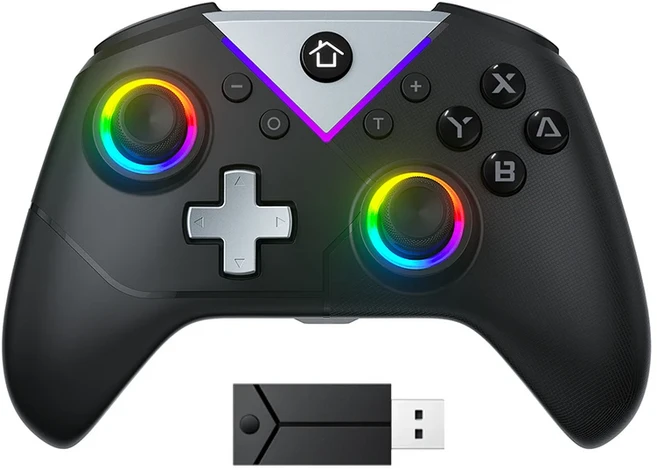 GAMROMBO 게임 RGB 무선 컨트롤러 스위치 라이트/OLED PC BT 홀 이펙트 터보 매크로 6축 진동 모터 포함, 01 Black