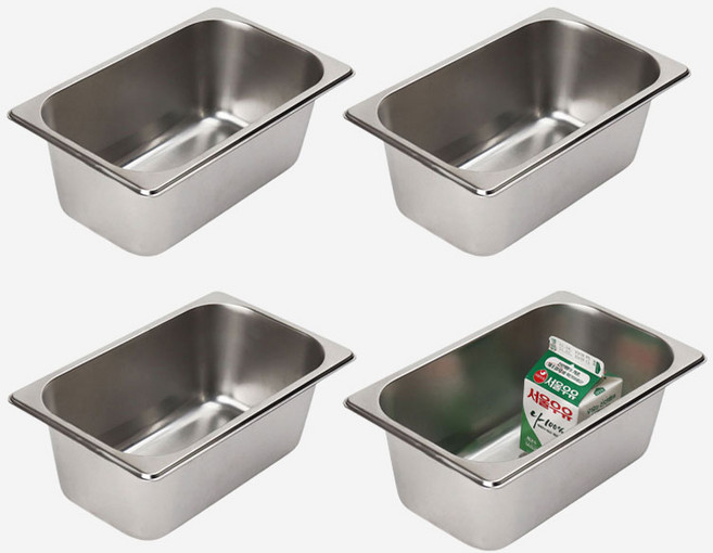 강화 스텐 사각 밧드 주방용 냉장고 반찬 바트 용기, 4인치 몸체만, 4개