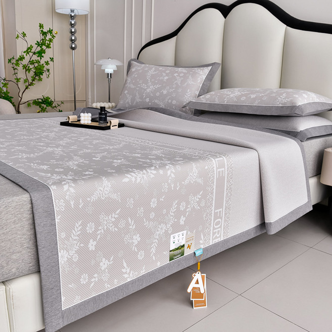 2026년 여름용 3종 세트 A급 아이스 실크 매트는 접이식 평면 매트로 시원하고 피부에 친화적이며 세탁기로 세탁 가능합니다., 90*195CM 2피스 세트, 샴페인