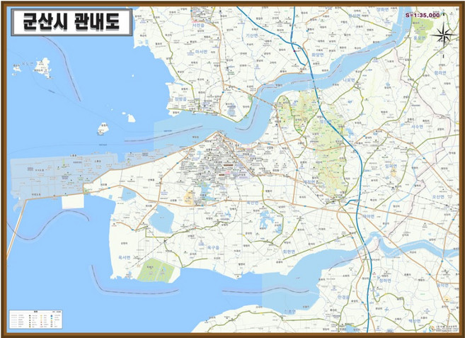 [행정]전라북도 군산시 안내도 105cm X 75cm JB, 2.종이코팅＋족자(＋15000원)