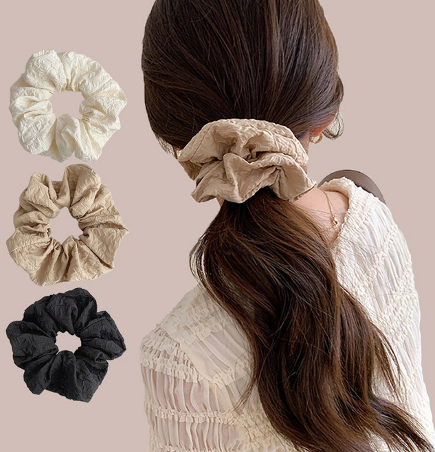 여성 올림머리 머리고정 예쁜머리끈 곱창밴드 머리띠 헤어밴드 헤어악세사리 크림버블곱창밴드3종세트