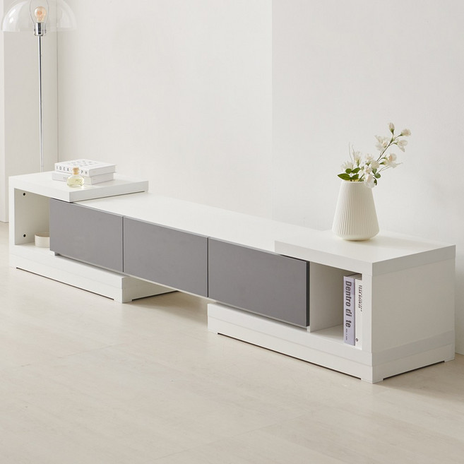 퍼니하우스 카라 익스텐션 확장형 TV다이 받침대 티비장 서랍형 거실장 1600 1800 2400, 화이트그레이