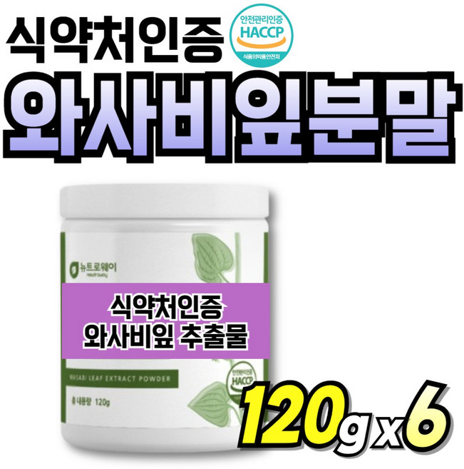 와사비잎 단기간 먹기쉬운 고추냉이 가루 간편한 식약처인증 프리미엄 파우더 에스플러스, 6박스, 120g