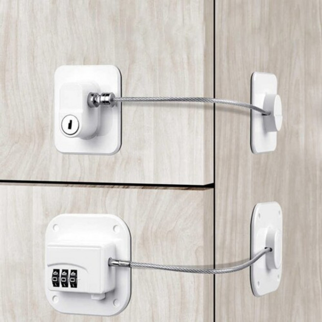 강화도어 냉장고 자물쇠 잠금 시건장치 사물함 옷장 비밀번호 열쇠 창문 서랍 번호키 유리문, 화이트／열쇠형