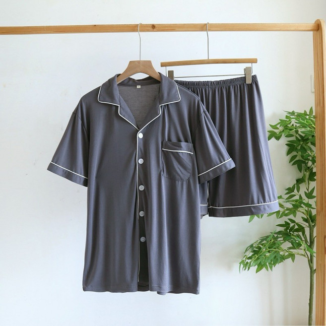 純棉男士短袖睡衣套裝 寬鬆舒適居家服