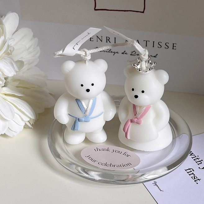 한복 베어 캔들 세트 (캔들 받침 선물포장 쇼핑백), 블랙베리 & 베이향