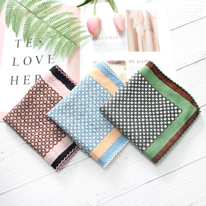 렌느 여성손수건 엠보 고급 CR면 미니 쁘띠스카프 목손수건 3장 1세트