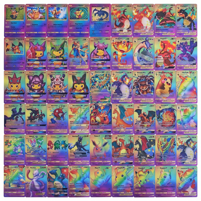 컬렉션용 배틀카드 풀세트 최다옵션 골드 다이아 레인보우 블랙 실버 컬러풀 선물용, 레인보우(55pcs), 1개