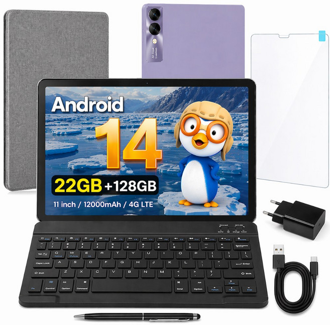 11인치 OLED 가성비 태블릿 PC 안드로이드14 키보드 패키지 터치펜/케이스/보호필름 포함, Wi-Fi+Cellular, 128GB, 인터스텔라 퍼플