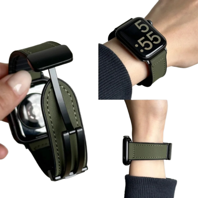 모드니쓰 애플워치 호환 가죽 마그네틱 스트랩, 그린