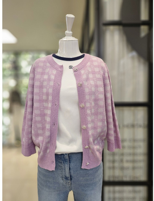 [듀엘] DEWE 퍼프 소매 체크 가디건 L242KSL007 NC일산