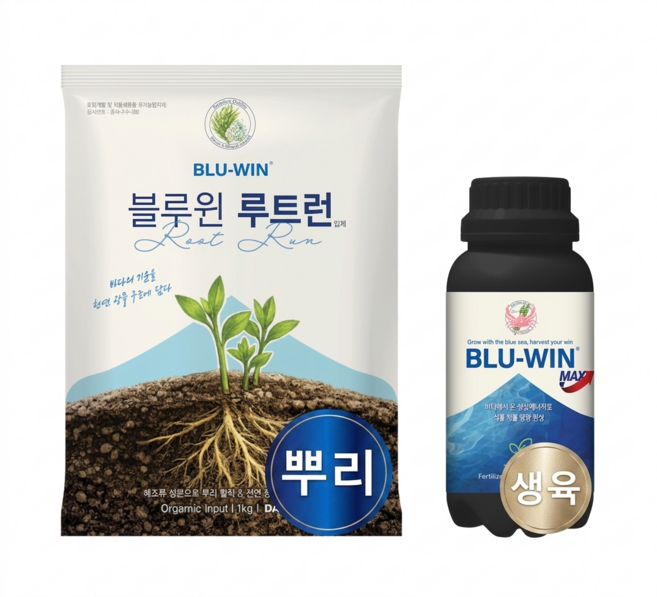 정식 활착강화 패키지 뿌리활착 블루윈루트런 블루윈맥스 작물생육 작물면역력 식물영양 토양개량 면역증가 해조추출물 키토산 미량요소 초세강화 초기생육 비료, 1개